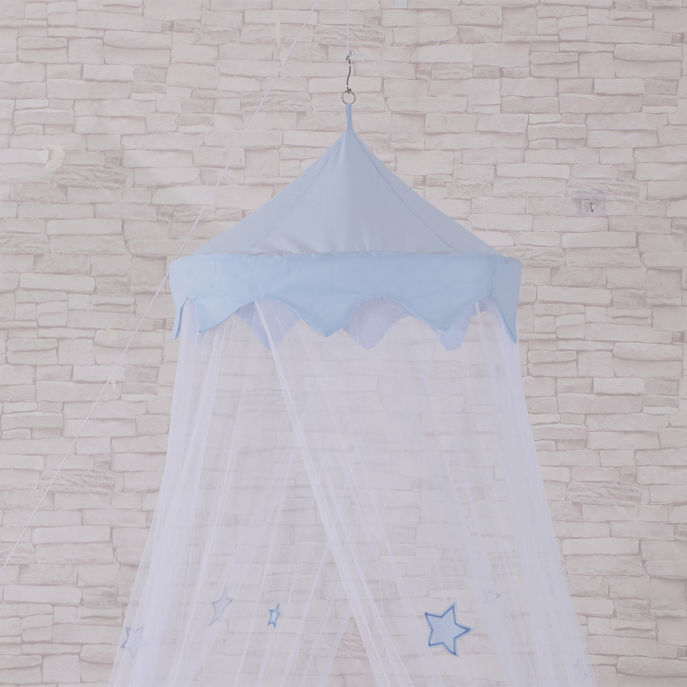 New Style China Hersteller Made Blue Star Patch 100% Polyester Mesh Bettnetz für Jungen hängen Moskitonetz für Babys