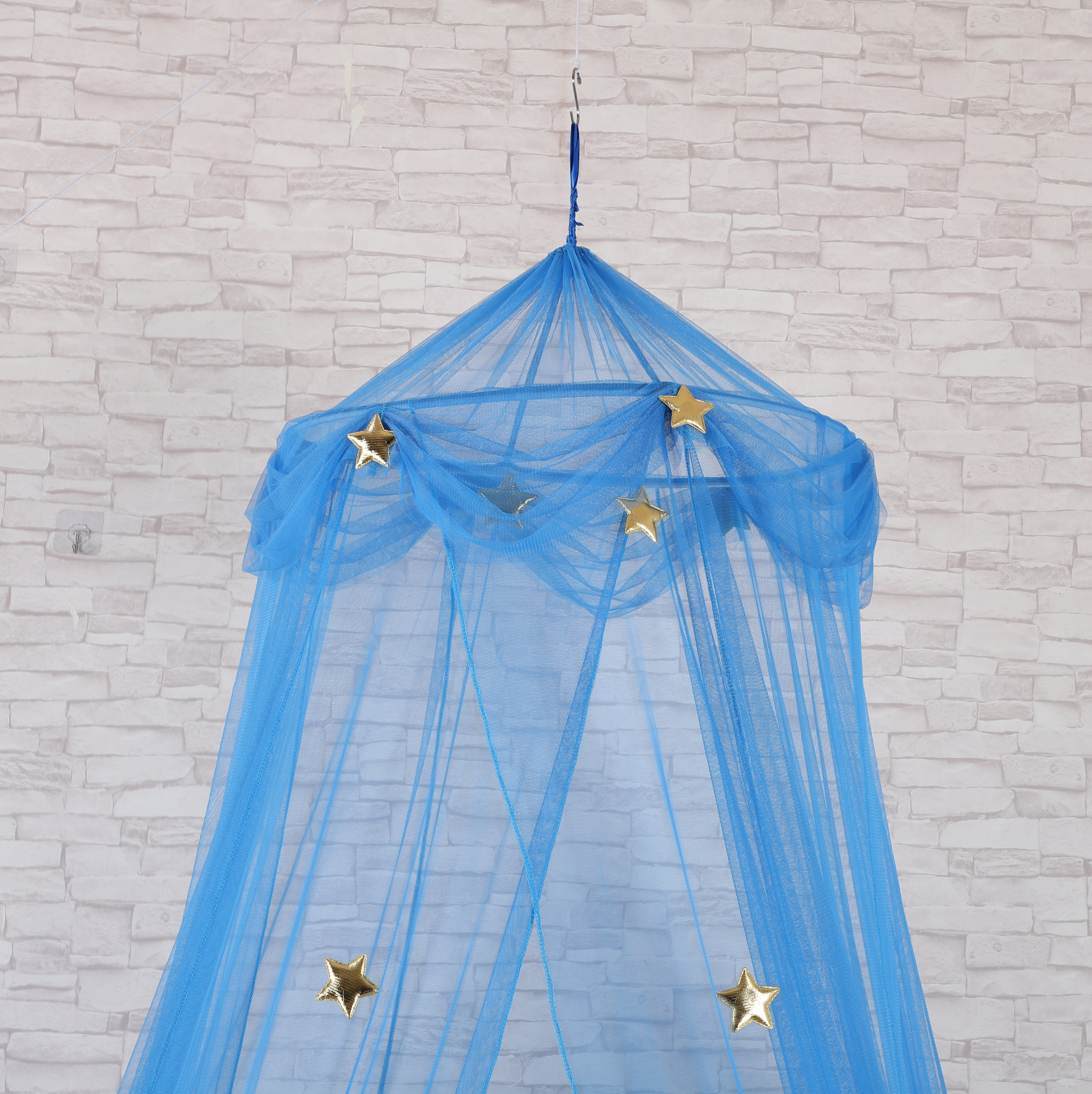 2020 Populärer Stil Gloden Stars Dekoration Kreisförmiges blaues hängendes Moskitonetz