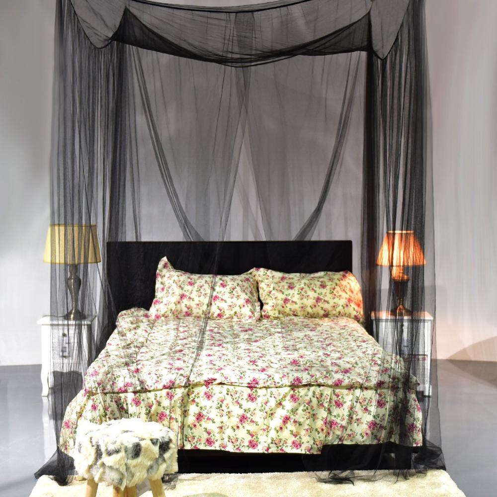 Moskitonetz, Betthimmel mit 4 Eckpfosten, schnelle und einfache Installation für Kingsize-Betten, großer Queen-Size-Bettvorhang (schwarz)