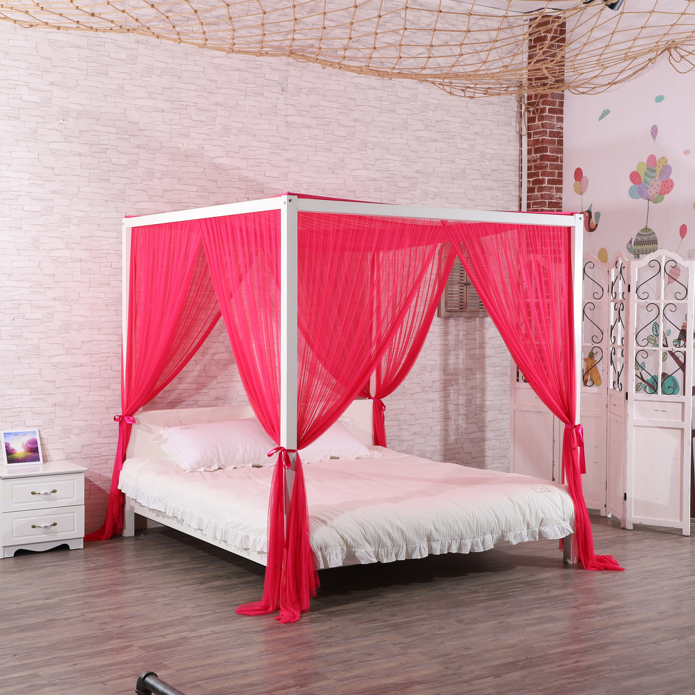 Beliebtes rotes Rosen-Home-Hotel-Schlafzimmer für Erwachsene, quadratisches, rechteckiges Prinzessinnen-Moskitonetz zum Aufhängen