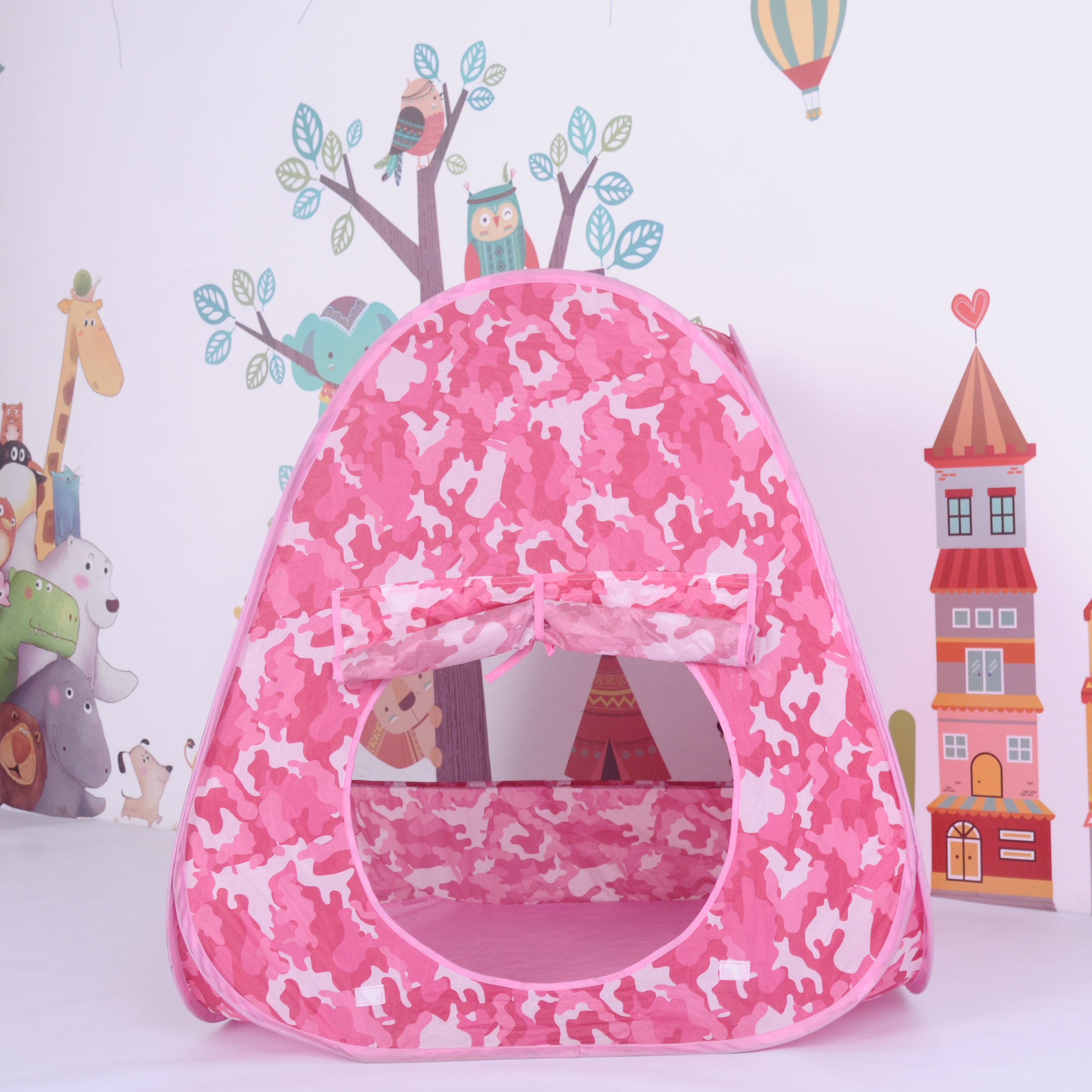Pink Camouflage Pop Up Spielzelt Zusammenklappbares Indoor Outdoor Army Playhouse für Kinder