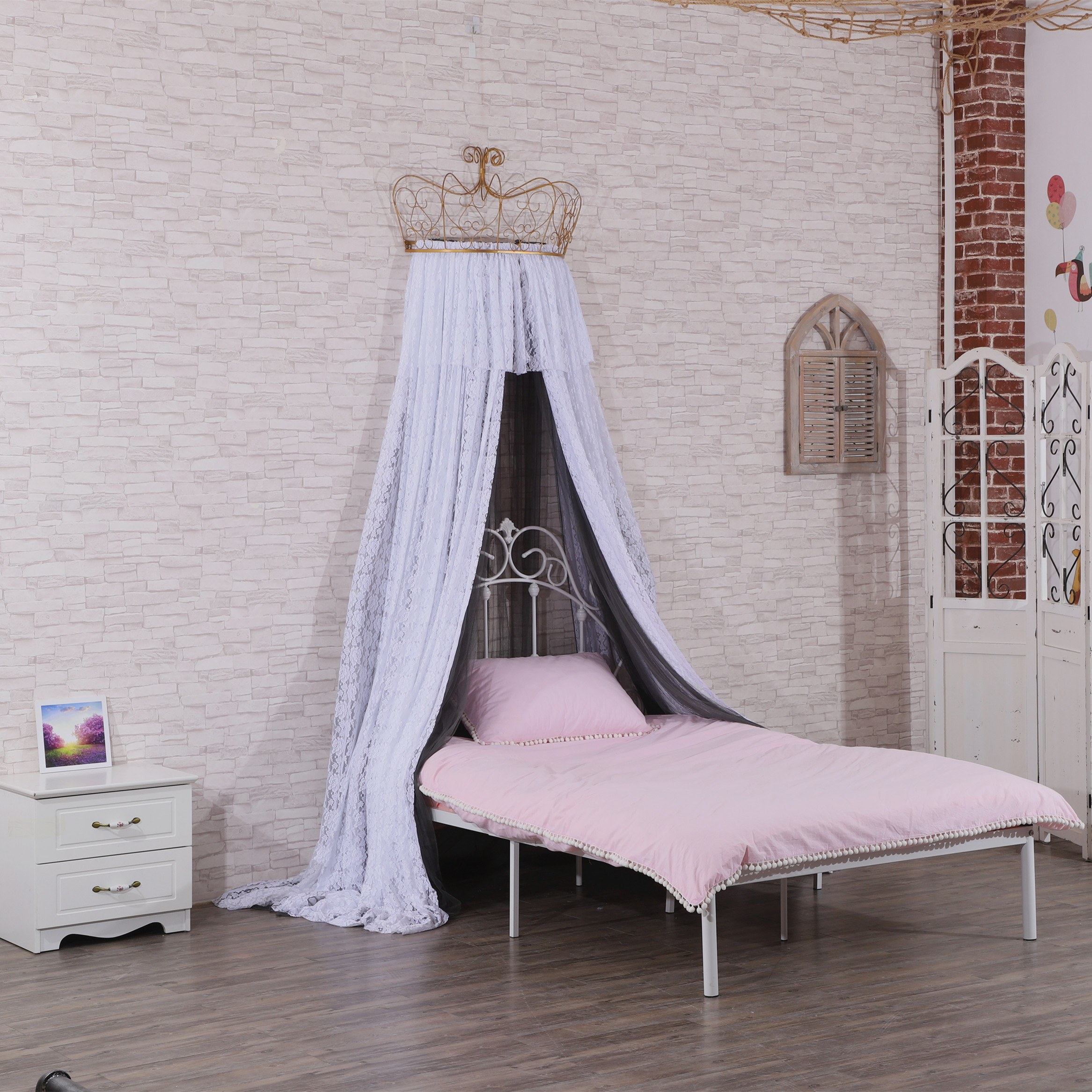 Princess Crown Lace dekorative Bett Baldachin zweifarbig zweilagige Mesh-Tuch Gefühl voller eleganter Mädchen Bett Vorhang Moskitonetze